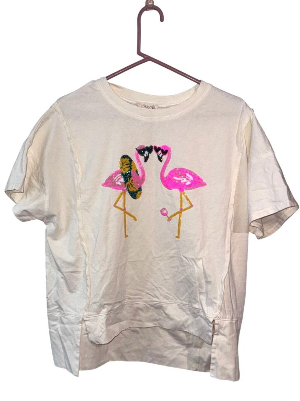 Fantastic Fawn Womens Pink Flamingo Graphic T-Shirt Short Sleeve 100% Cotton Cas